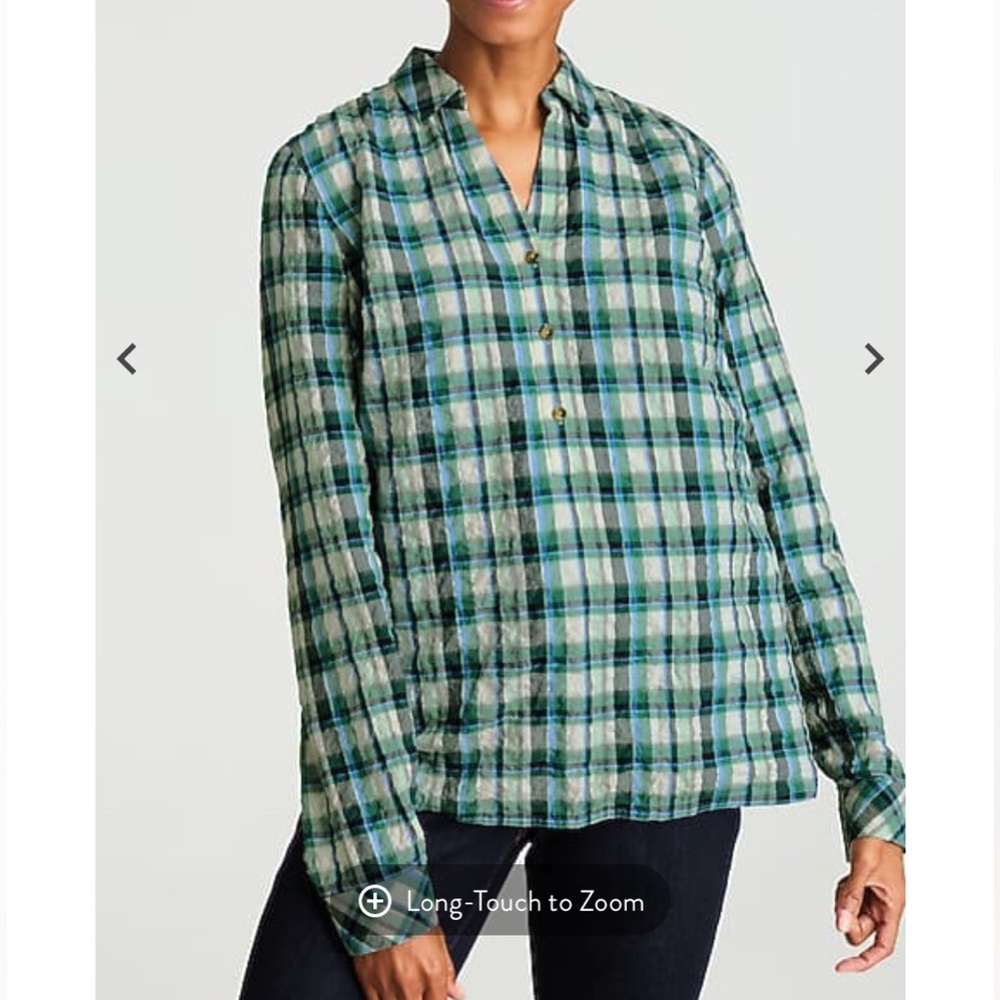Jjill Plaid Textured Elliptical Popover Blouse in Sweet Agave Multi| Size: XL